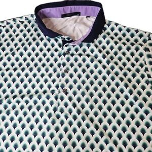 Greyson‎ Men's Golf Polo Shirt Size XL Blue Green Crescent Pattern